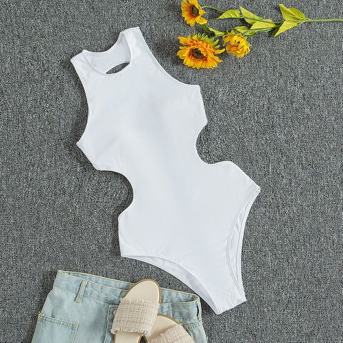 Maillot de bain une pièce unicolore découpe - SHEIN - Modalova