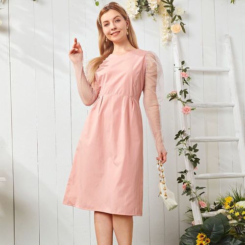 Pièce Robe contrastant à pois en tulle manches gigot - SHEIN - Modalova