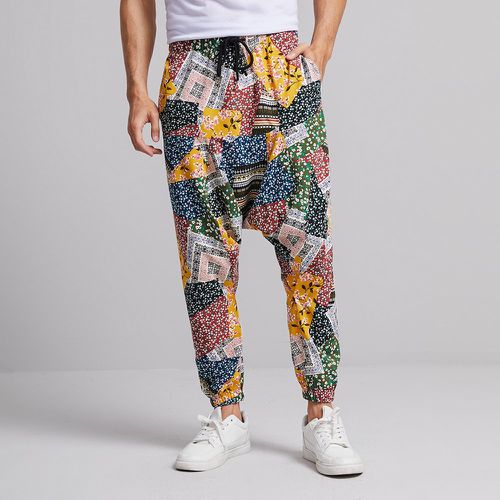 Pantalon à imprimé patchwork à cordon - SHEIN - Modalova