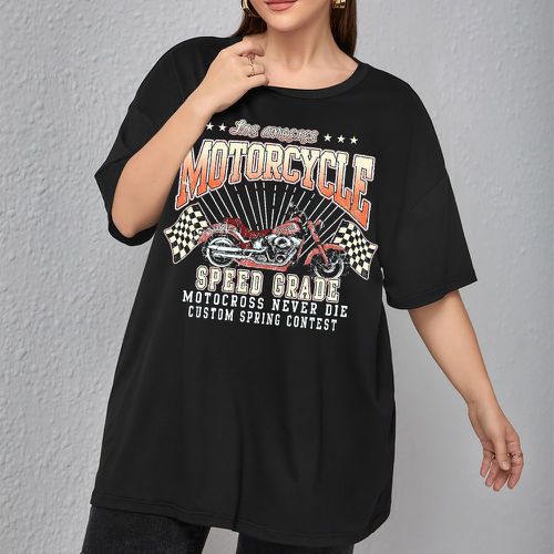 T-shirt à imprimé moto et lettre - SHEIN - Modalova