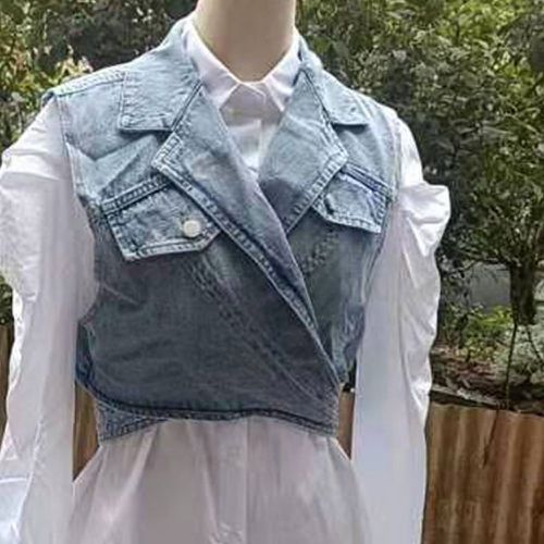 Croisé Veste en jean avec Blouse - SHEIN - Modalova