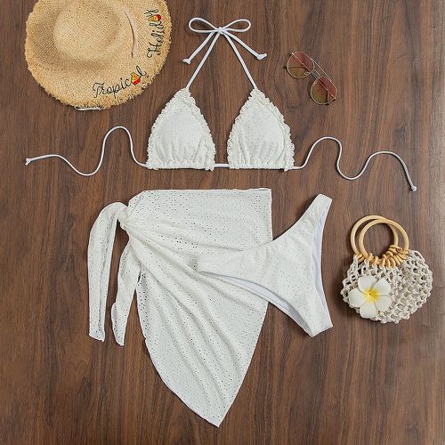 Pièces Bikini triangulaire ras-du-cou à plis & jupe de plage - SHEIN - Modalova
