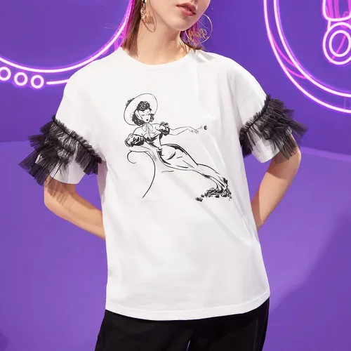 T-shirt figure en tulle à plis - SHEIN - Modalova