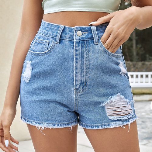 Short en jean taille haute déchiré effiloché - SHEIN - Modalova