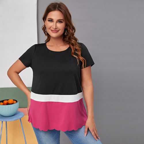 T-shirt à blocs de couleurs festonné - SHEIN - Modalova