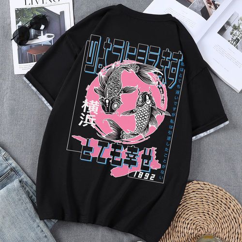 T-shirt poisson et lettre japonaise graphique - SHEIN - Modalova