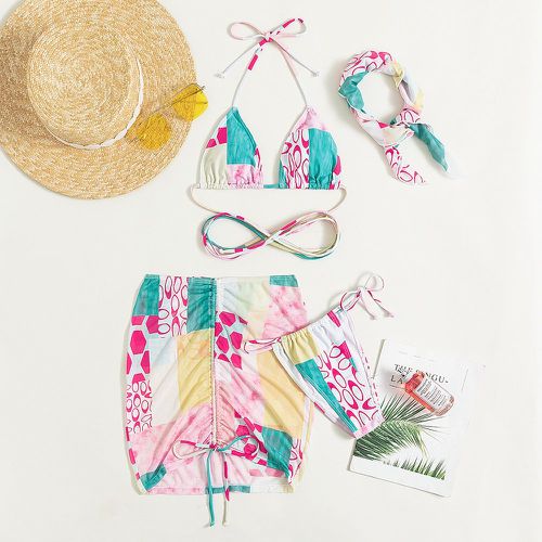 Pièces Bikini triangulaire ras-du-cou à patchwork & Jupe de plage - SHEIN - Modalova