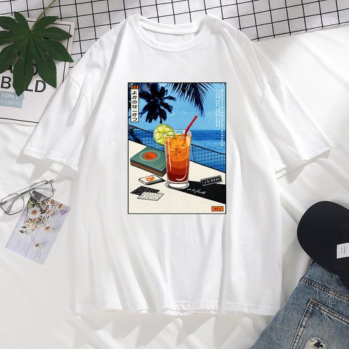 T-shirt à imprimé caractère japonais & boisson - SHEIN - Modalova