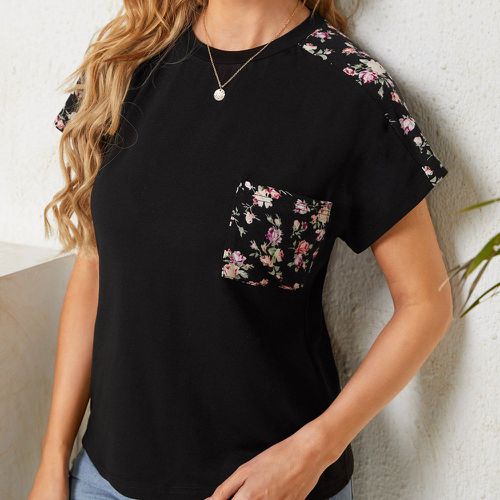T-shirt à imprimé floral à poche à manches raglan - SHEIN - Modalova