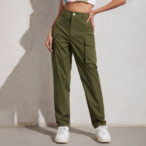 Pantalon taille haute poche à rabat zippé - SHEIN - Modalova