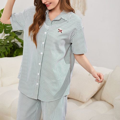 Haut de pyjama à rayures brodé fleur - SHEIN - Modalova