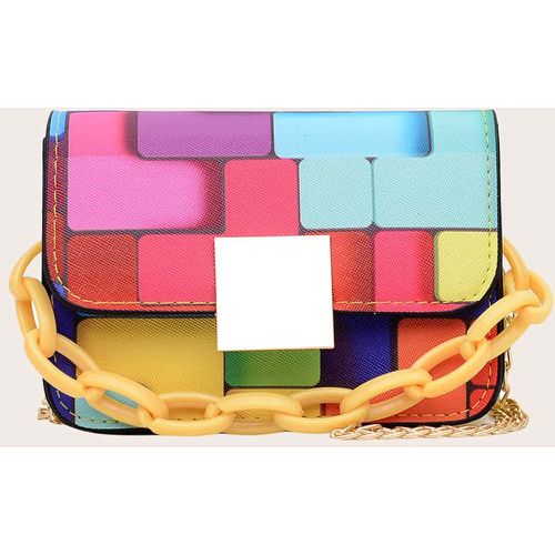 Sac carré à blocs de couleurs à carreaux à chaîne à rabat - SHEIN - Modalova