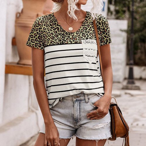 T-shirt à rayures léopard en dentelle - SHEIN - Modalova