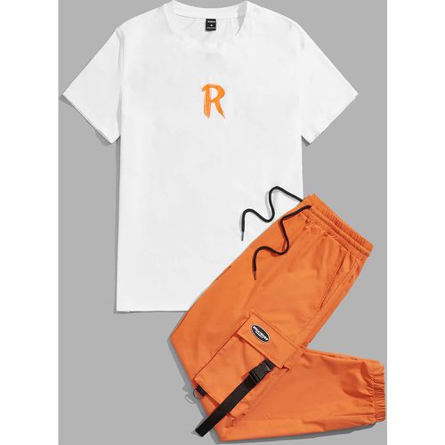 T-shirt à lettres & Pantalon cargo à applique boucle - SHEIN - Modalova
