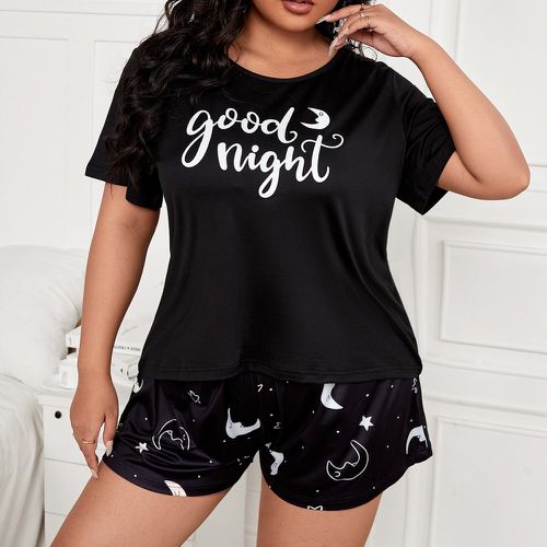 T-shirt à domicile à imprimé lune et slogan & Short de nuit - SHEIN - Modalova