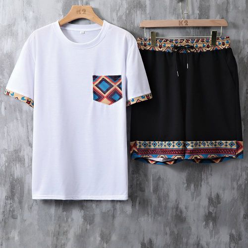 Contrastant géométrique T-shirt & à cordon Short de sport - SHEIN - Modalova