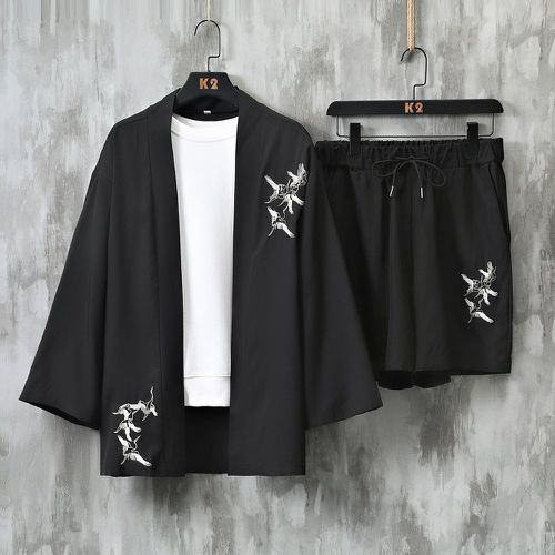 Kimono à imprimé grue & Short à cordon - SHEIN - Modalova