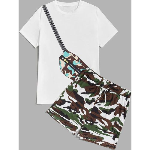Sac & à imprimé camouflage T-shirt & à cordon Short - SHEIN - Modalova