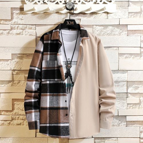 Manteau en velours côtelé à carreaux patch à poche (sans t-shirt) - SHEIN - Modalova