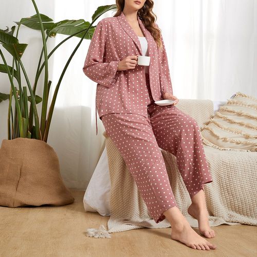 Ensemble de pyjama pantalon & top à col châle ceinturé à pois - SHEIN - Modalova
