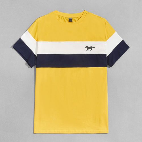 T-shirt à imprimé cheval à blocs de couleurs - SHEIN - Modalova