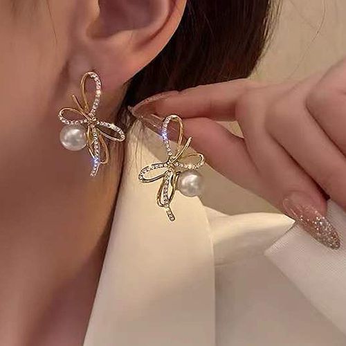 Boucles d'oreilles à strass avec nœud à fausse perle - SHEIN - Modalova