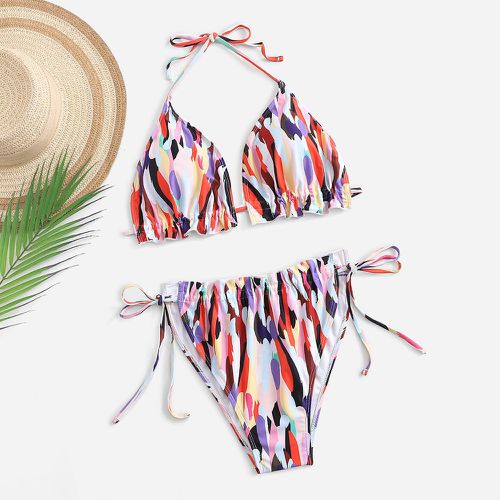 Bikini à blocs de couleurs à plis à nœud - SHEIN - Modalova