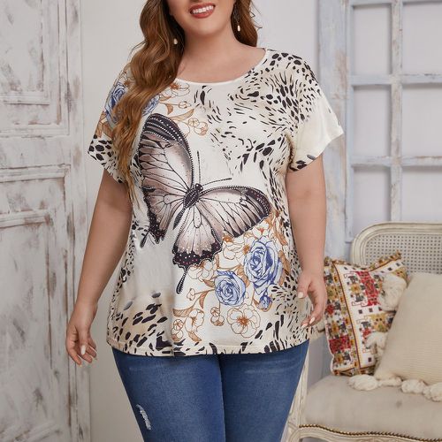 T-shirt à imprimé floral et papillon à manches chauve-souris - SHEIN - Modalova