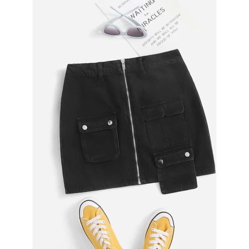 Jupe en jean à poche à rabat zippé - SHEIN - Modalova