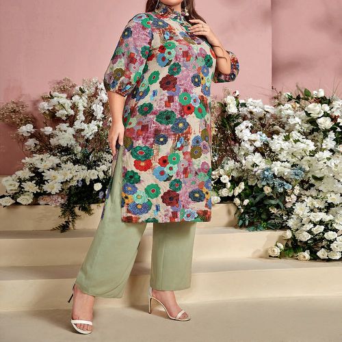 Top à plis à imprimé floral fendu manches bishop tunique & Pantalon ample - SHEIN - Modalova