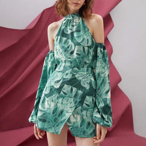Ensemble jupe & top à imprimé tropical à épaules dénudées - SHEIN - Modalova