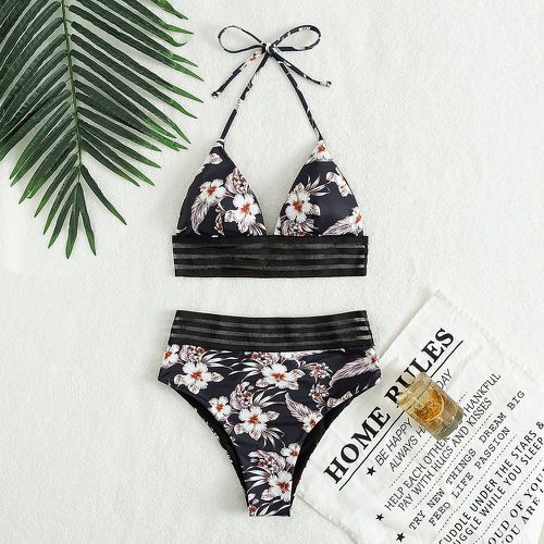 Bikini ras-du-cou à imprimé floral avec tulle - SHEIN - Modalova