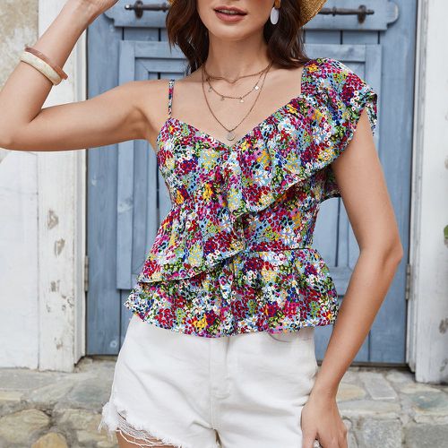 Top péplum fleuri asymétrique dos-nu - SHEIN - Modalova