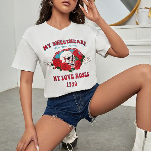 T-shirt à imprimé tête de mort et slogan - SHEIN - Modalova