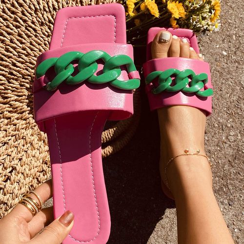 Sandales plates à chaîne à blocs de couleurs - SHEIN - Modalova