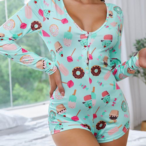 Combishort de pyjama à imprimé dessert à bouton - SHEIN - Modalova