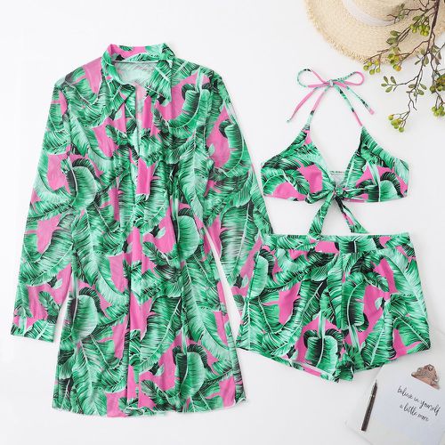 Bikini ras-du-cou à imprimé tropical & Kimono - SHEIN - Modalova
