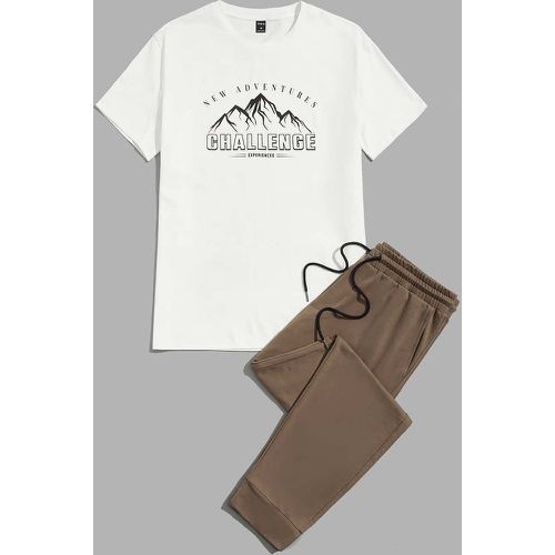 Ensemble T-shirt à imprimé montagne et slogan et Pantalon de survêtement à cordon - SHEIN - Modalova