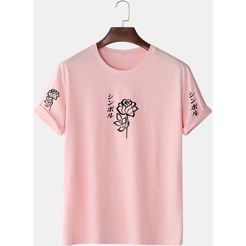 T-shirt japonais caractère et à imprimé fleur - SHEIN - Modalova