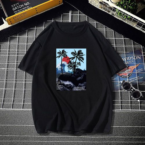 T-shirt slogan & à imprimé palmier - SHEIN - Modalova