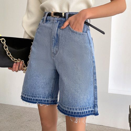 Short en jean taille haute ourlet effiloché (sans ceinture) - SHEIN - Modalova
