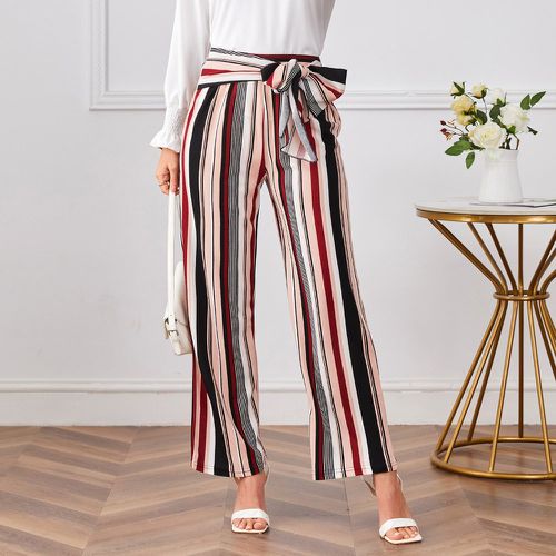 Pantalon à rayures versicolores à nœud - SHEIN - Modalova