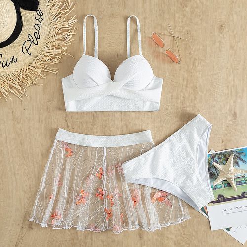 Bikini push-up torsadé papillon applique avec jupe de plage - SHEIN - Modalova