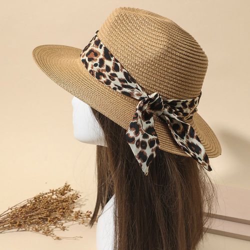 Chapeau de paille léopard à détail foulard - SHEIN - Modalova