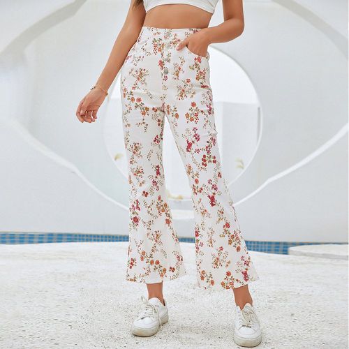 Pantalon évasé taille haute à imprimé floral à bouton - SHEIN - Modalova