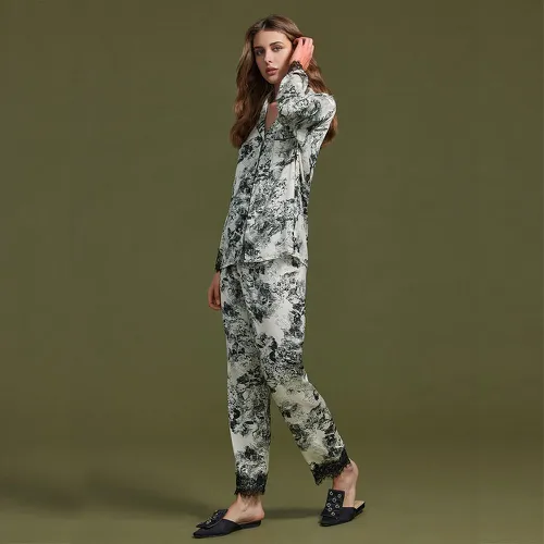 Ensemble de pyjama blouse et pantalon à imprimé paysage à poche - SHEIN - Modalova