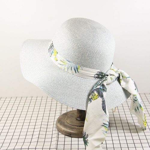 Chapeau de paille à imprimé tropical à détail foulard - SHEIN - Modalova