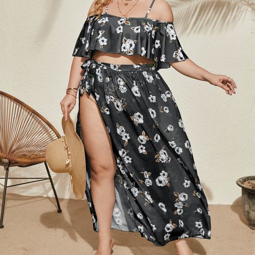 Bikini à imprimé floral col bardot & Jupe de plage - SHEIN - Modalova