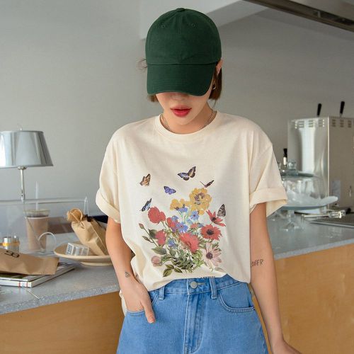 T-shirtss Casual Floral Slogan - SHEIN - Modalova