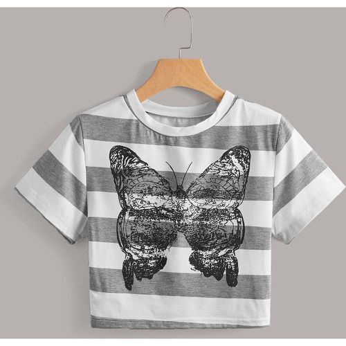 T-shirt court papillon à rayures - SHEIN - Modalova